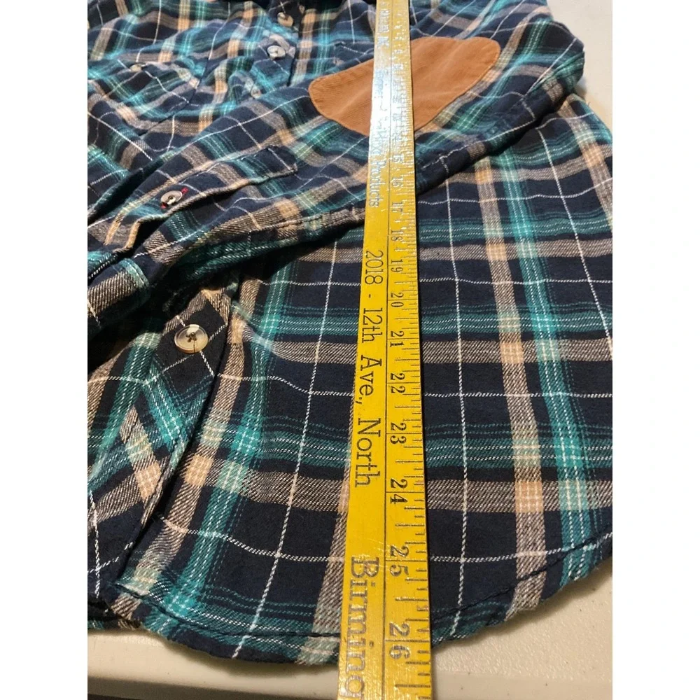 DRL‎ Essentials Plaid Flannel Corduroy Collar Elbow Patch Button Up Shirt Size S